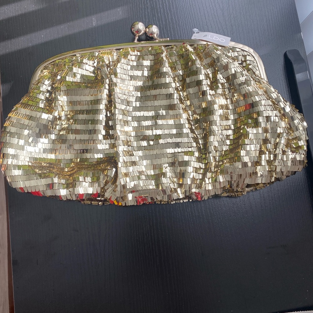 NWT Aldo Sequin Frame Gold Clutch